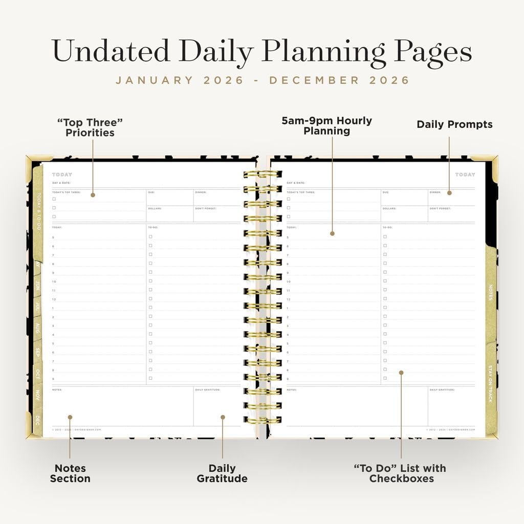 Day Designer 2026 Weekly Planner – Premium Planner for Stylish Organization. Combines Weekly & Monthly Calendars, Daily Schedule, Notes Pages, Goal Setting, Stickers, Pocket & More. Elegant Laminated Cover with Gold Accents (Painted Leopard Design - 2026)