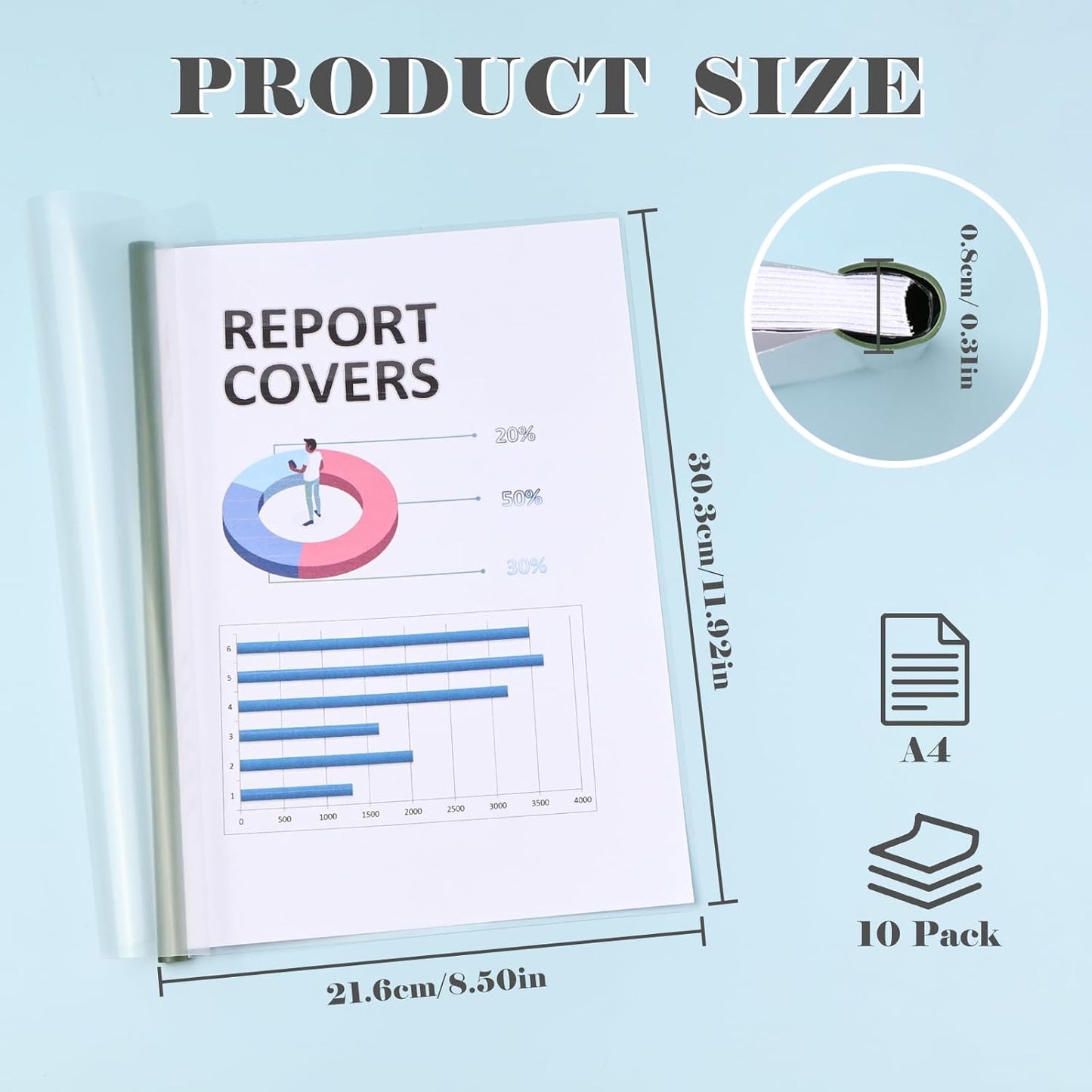 BAYTORY 10 Pack Clear Report Covers with Sliding Bar, Project Folders for A4 and Letter Size Paper, Resume Folder Presentation Binder for School Business, 60 Sheet Capacity/Pack (Green)