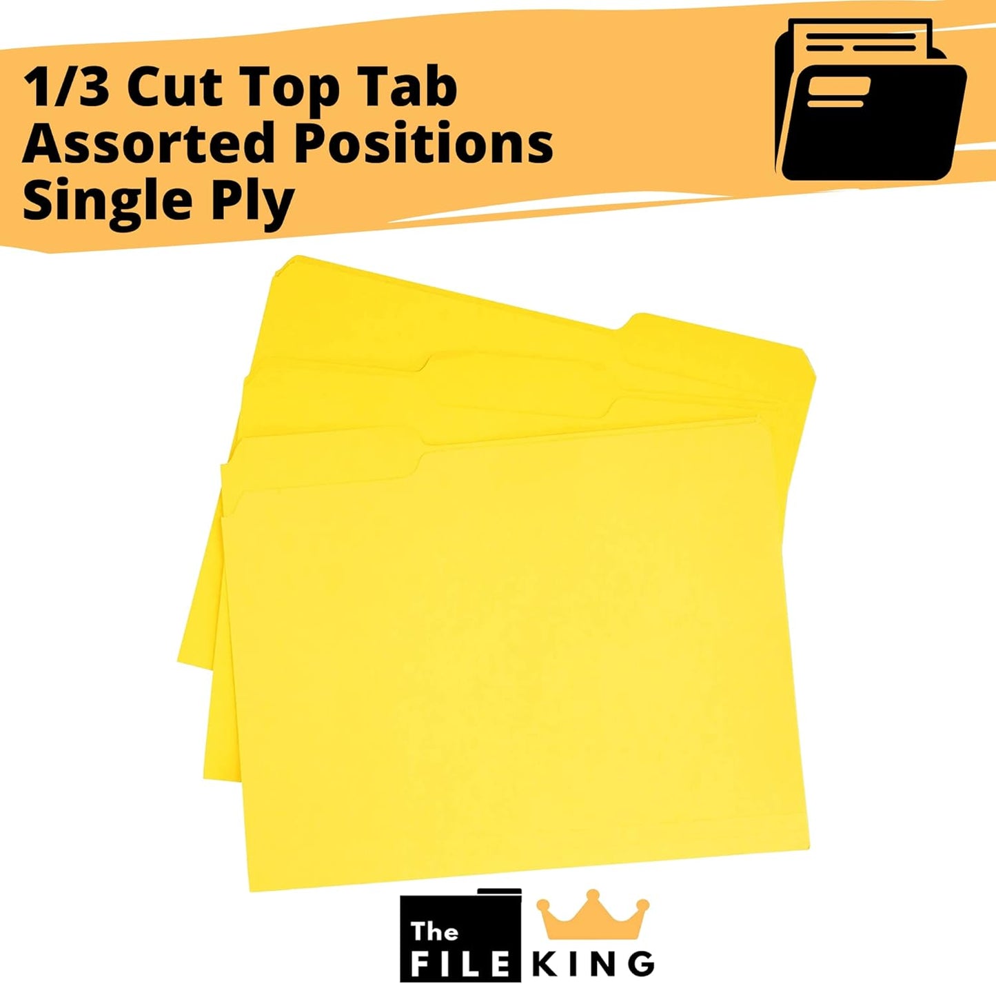 The File King 1/3 Cut Yellow File Folders Letter Size - 100 Pack | Made in USA | Heavy Duty | Assorted Colors | 8.5 x 11 | 100% Recycled Content