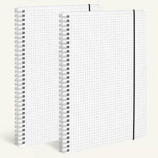 BESARME 80 Sheets A4 Dot Grid Spiral Notebook, 2PCS Dotted Notebook 8.5" × 11" College Ruled Grid Notebooks for School Office
