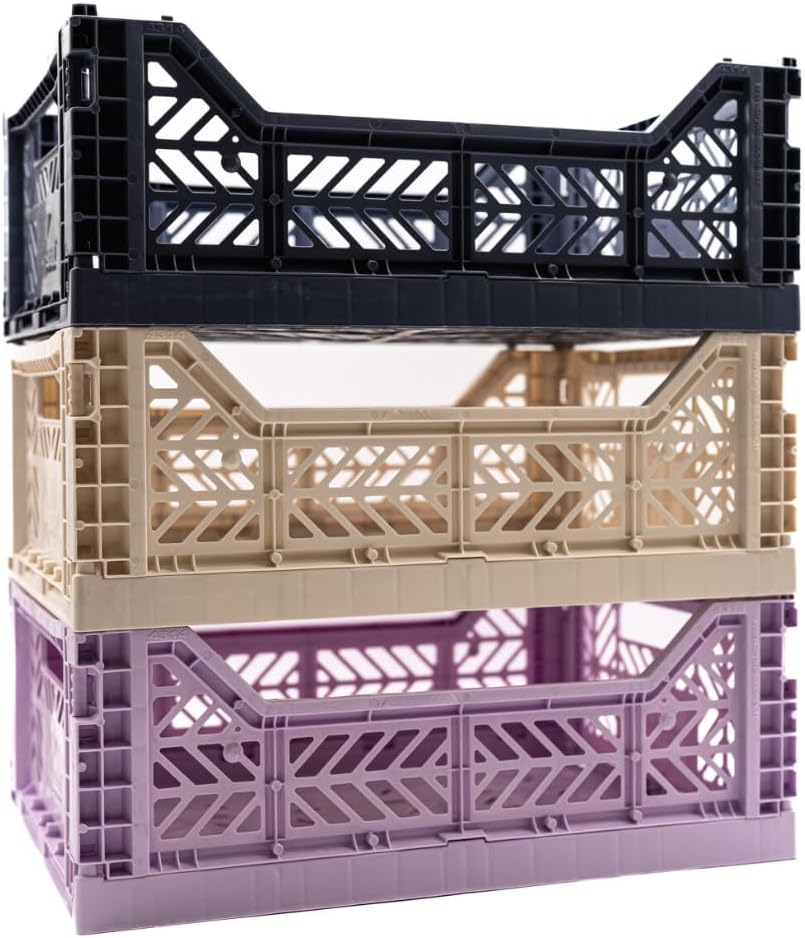 Collapsible Storage Box, Foldable Crate Organizer Bin with Handle, Stackable Crates for Home Organization (Cobalt-Lilac-Ivory, 14L - 3 Pack)