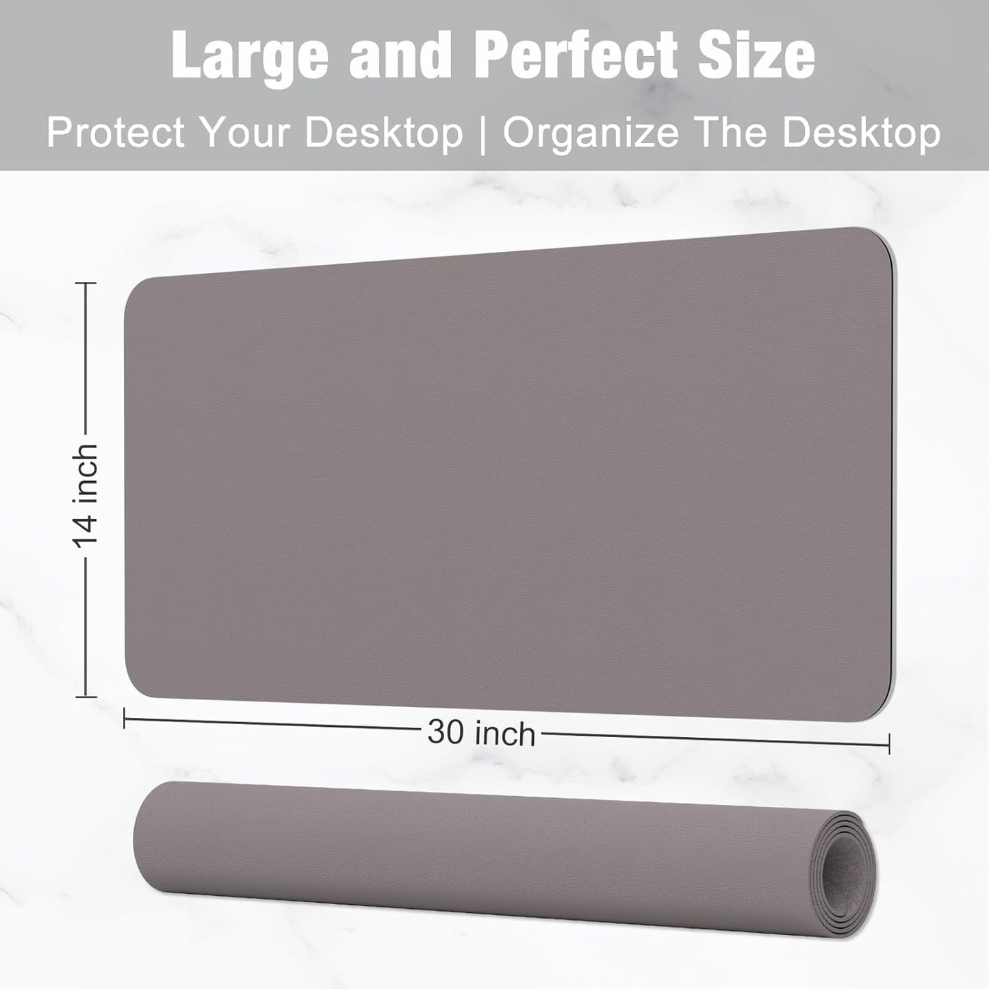 Hsurbtra Desk Pad, 30" x 14" PU Leather Desk Mat, XL Extended Mouse Pad, Waterproof Desktop Blotter Protector, Non-Slip Ultra Thin Large Laptop Keyboard Writing Mat for Office Home, Light Gray