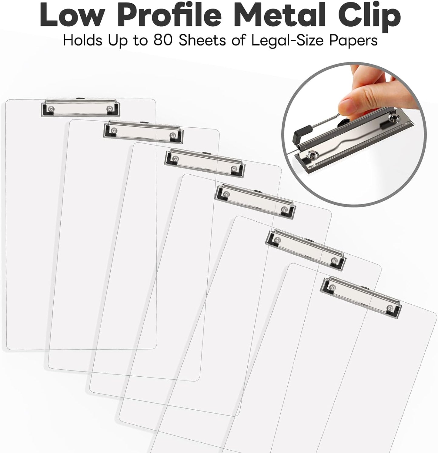 Legal Size Clipboard Set of 6, 8.5 x 14 Clear Plastic Long Clip Board with Low Profile Clip, 9 x 15 in, Suitable for Legal Lawers and Business, School & Office Supplies