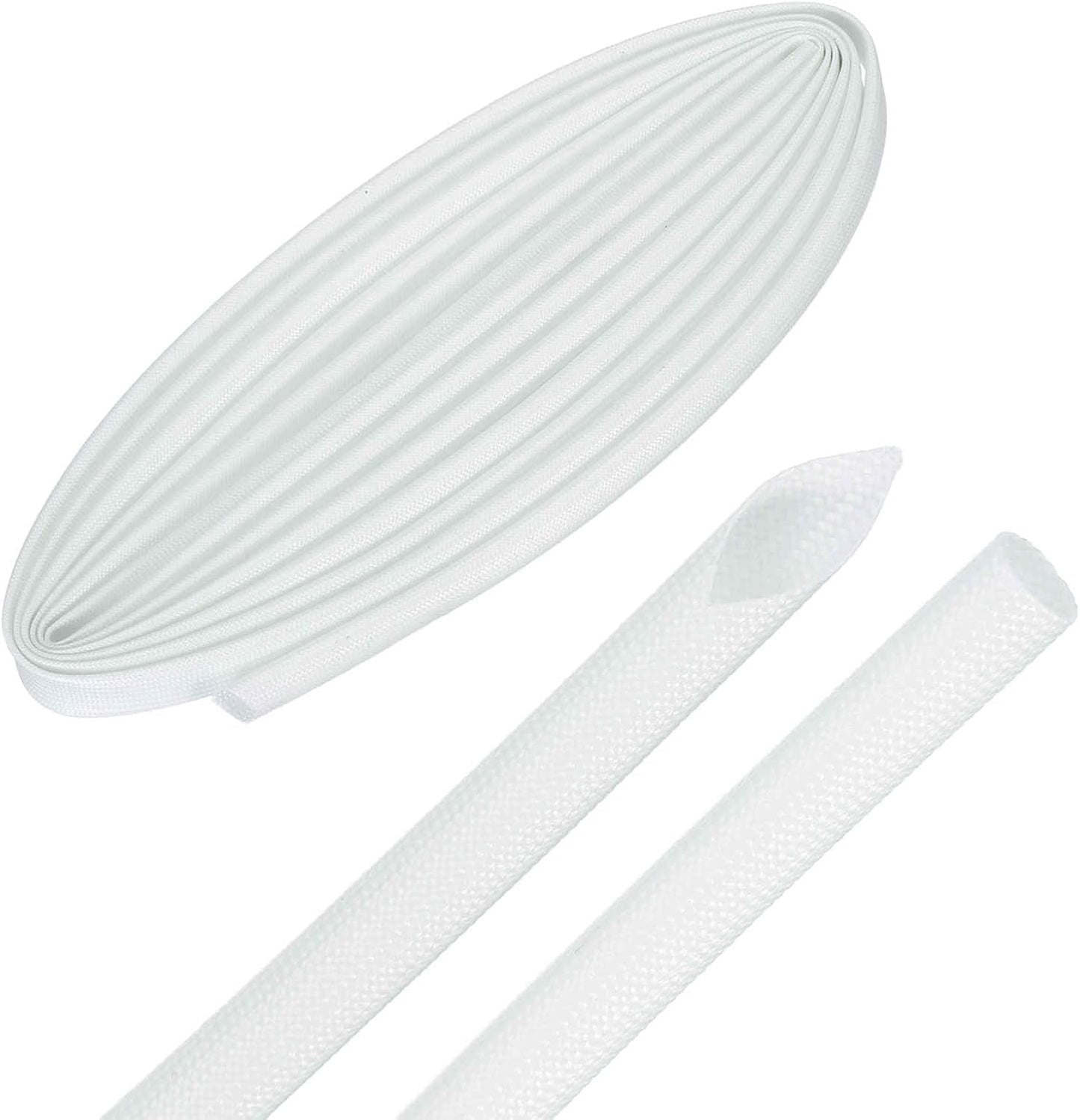 MECCANIXITY 20ft Braided Cable Sleeve, 1/4" ID 200C High Temperature 1500V Fiberglass Wire Insulation Cord Protector Organizer Wires Management for Motor Engine Fuel Line, White