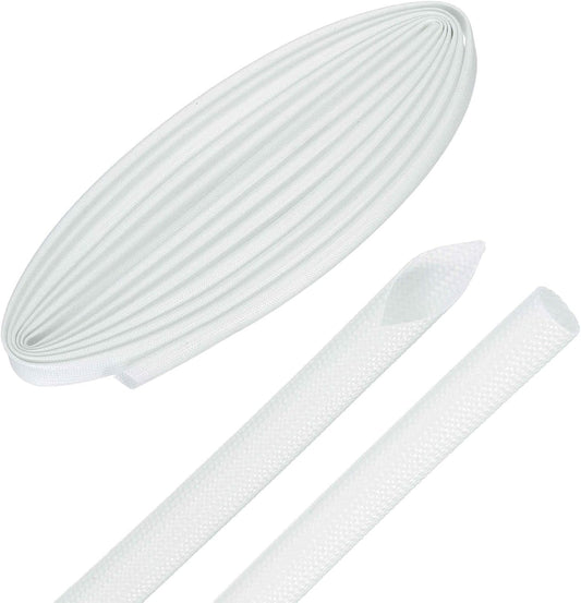 MECCANIXITY 20ft Braided Cable Sleeve, 1/4" ID 200C High Temperature 1500V Fiberglass Wire Insulation Cord Protector Organizer Wires Management for Motor Engine Fuel Line, White