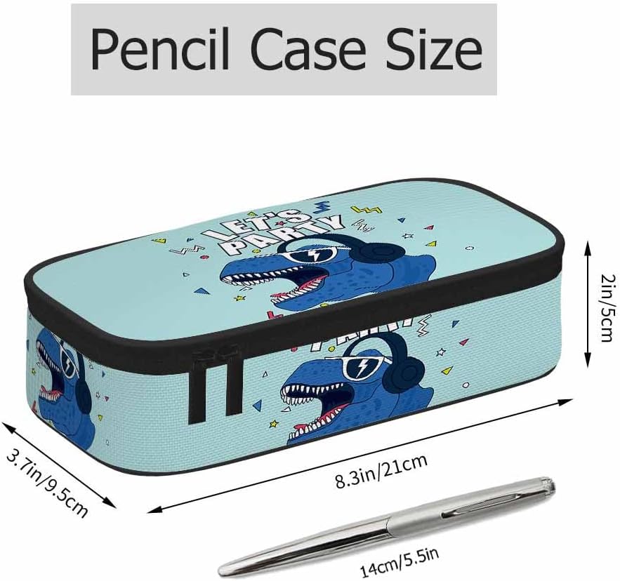 Dinosaur Pencil Case Lets Party Animal Glasses Wearing Headphone Rock Large Large Capacity Pen Pouch for School Student Office Adult Girl Boy