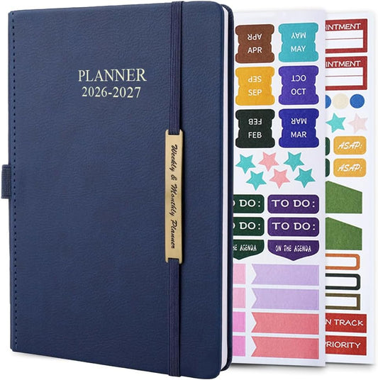 Cheericome Planner 2026-2027, Month Weekly Planner Run JAN 2026 to JUN 2027, 26-27 Planner with Pen Loop, Back Pocket and Stickers, 18 Months Planners, Blue Monthly Planners 2026-2027