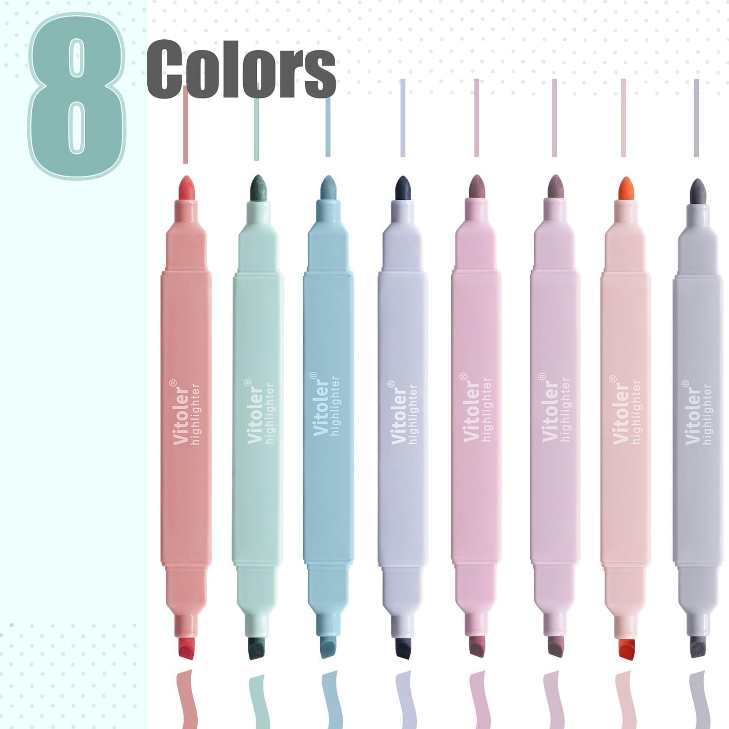 Vitoler Highlighters Pastel,8 Pack Chisel & Fine Tips Bible Highlighters,Soft Tip Highlighter Set for School Office Supplies