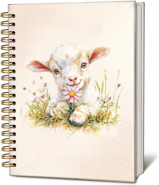 Cute Floral Goat Notebook Journal for Kids, Gifts for Goat Lovers Notebooks for Women, Animal Lover Gifts Journal, Watercolor Cute Farm Animal Hardcover Spiral Notebook 5.5x8.3 Inch