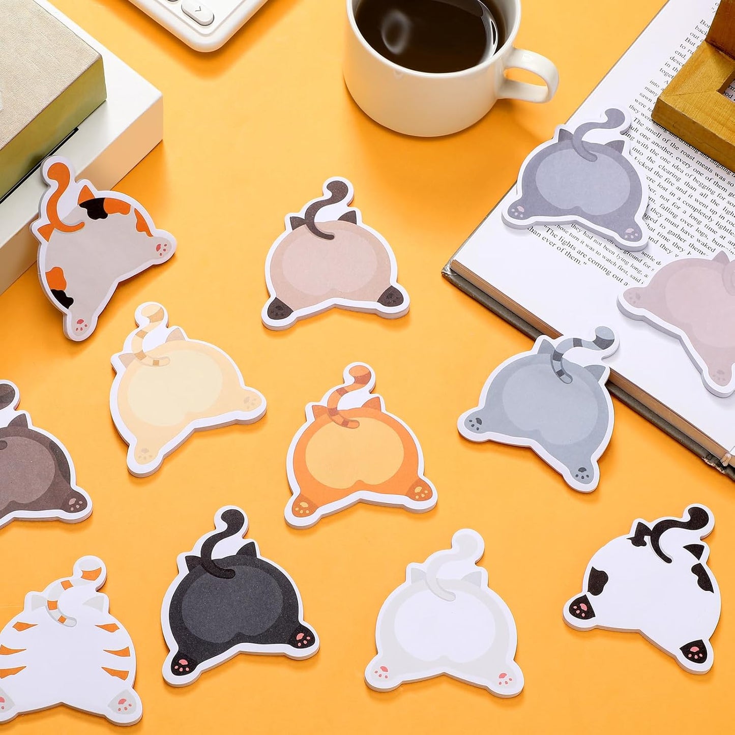 Yinder 24 Pads Cute Sticky Notes Fun Kawaii Animal Sticky Notes Pads Bulk Cartoon Memo Self Adhesive Gift for Christmas Veterinary Office School Tab Party Supplies(Fresh Cat)