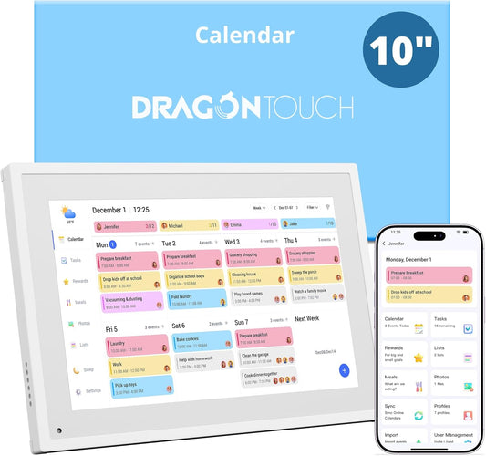 Dragon Touch 10.1 inch Digital Calendar Chore Chart – Interactive Touchscreen, Smart Family Planner, Hearth Display Desk Digital Calendar Best Gifts for Christmas, Wedding, Mom