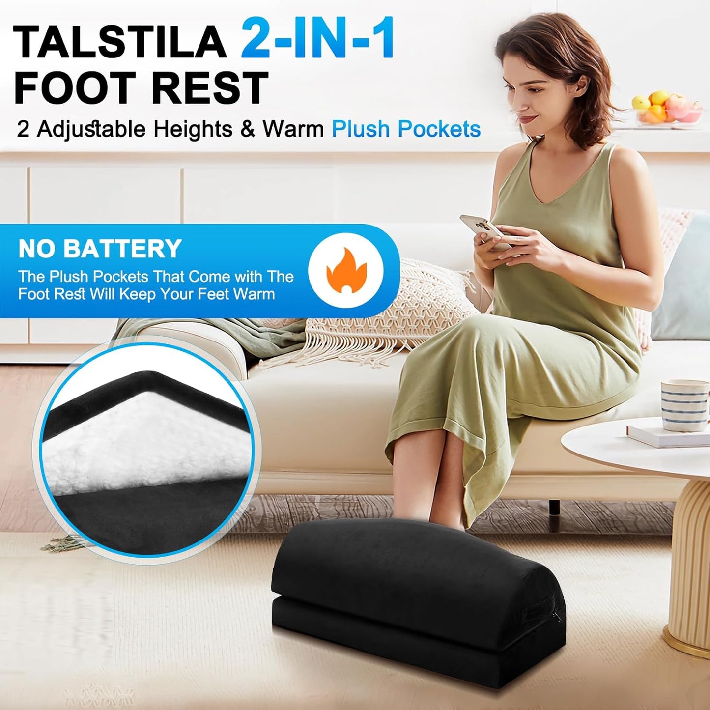 TALSTILA Foot Rest for Under Desk at Work, Foot Rest with Warm Plush Feet Pocket, Ergonomic Adjustable Memory Foam Footrest for Office Chair, Foot Stool for Office - Back & Leg Pain Relief