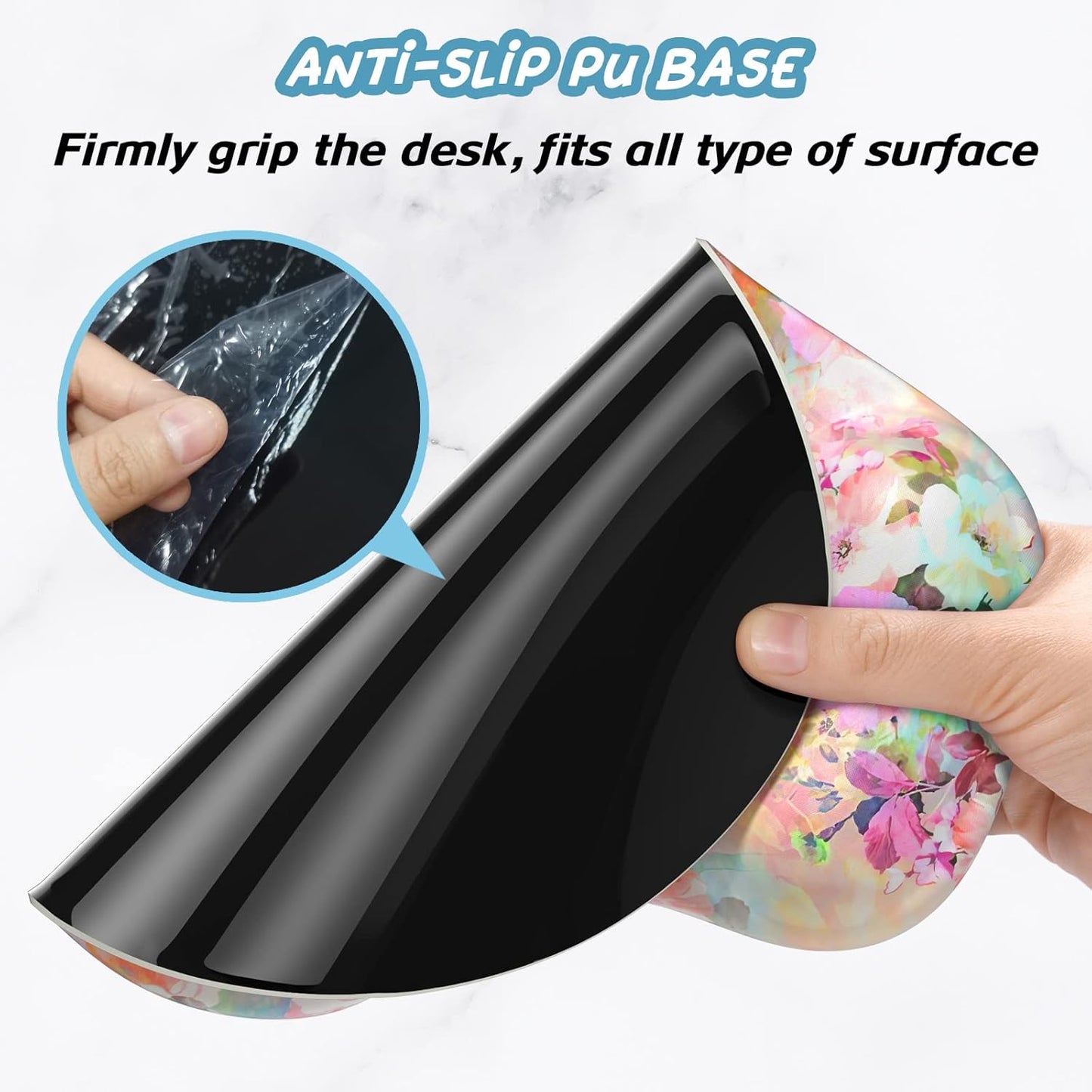 Hsurbtra Ergonomic Mouse Pad with Wrist Rest Support, Gel Mouse Pads with Non-Slip PU Base, Pain Relief Memory Foam Computer Mat, Cute Office Supplies Desk Decro Accessories, Pink Flower