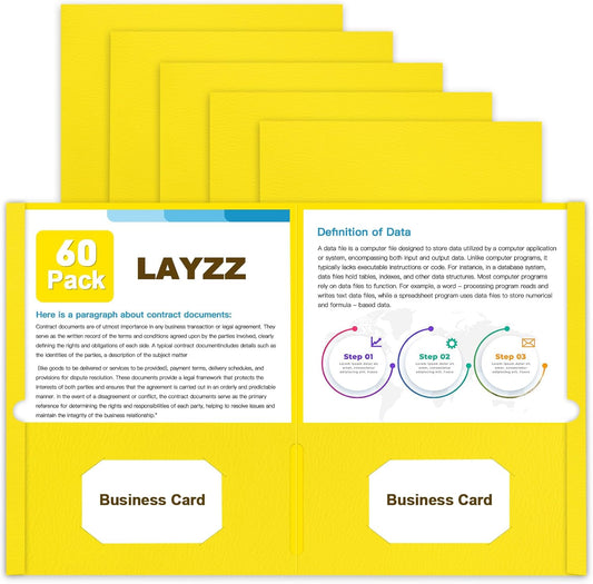 Folders with Pockets, LAYZZ 60 Pack Paper Pocket Folders, 2 Pocket File folders Fits Letter Size Paper, for School Office and Home (Yellow)