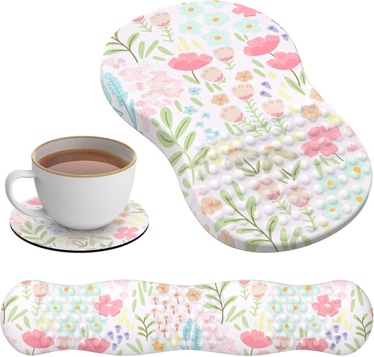 HAOCOO Mouse Pad and Keyboard Wrist Rest, 3-in-1 Gel Memory Foam Ergonomic Mouse Pad with Wrist Rest Set, Gaming Mousepad Arm Cushion Support for Computer Office Desk Accessories(White)