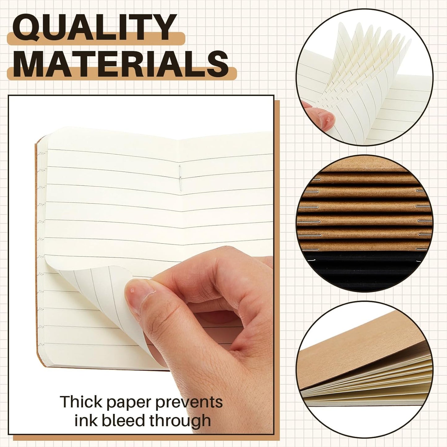 Outus 36 Pcs Pocket Notebook Mini Journal 2.5" x 4" Kraft Paper Mini Notepad Bulk Softcover Pocket Notepad Memo Diary Subject Notebooks for Student Traveler School(Brown Black, Blank Cover)