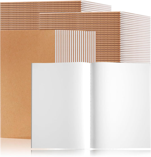 60PCS A5 Blank Kraft Notebooks Bulk, 8.3x5.5inch Unlined Paper Composition Notebook, 60 Pages Travel Journal Notebook Set for Work, School, Student,Kids and Writing
