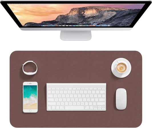 Hsurbtra Desk Pad, 23.6" x 13.8" PU Leather Desk Mat, M Extended Mouse Pad, Waterproof Desktop Blotter Protector, Non-Slip Ultra Thin Small Laptop Keyboard Writing Mat for Office Home, Dark Oak