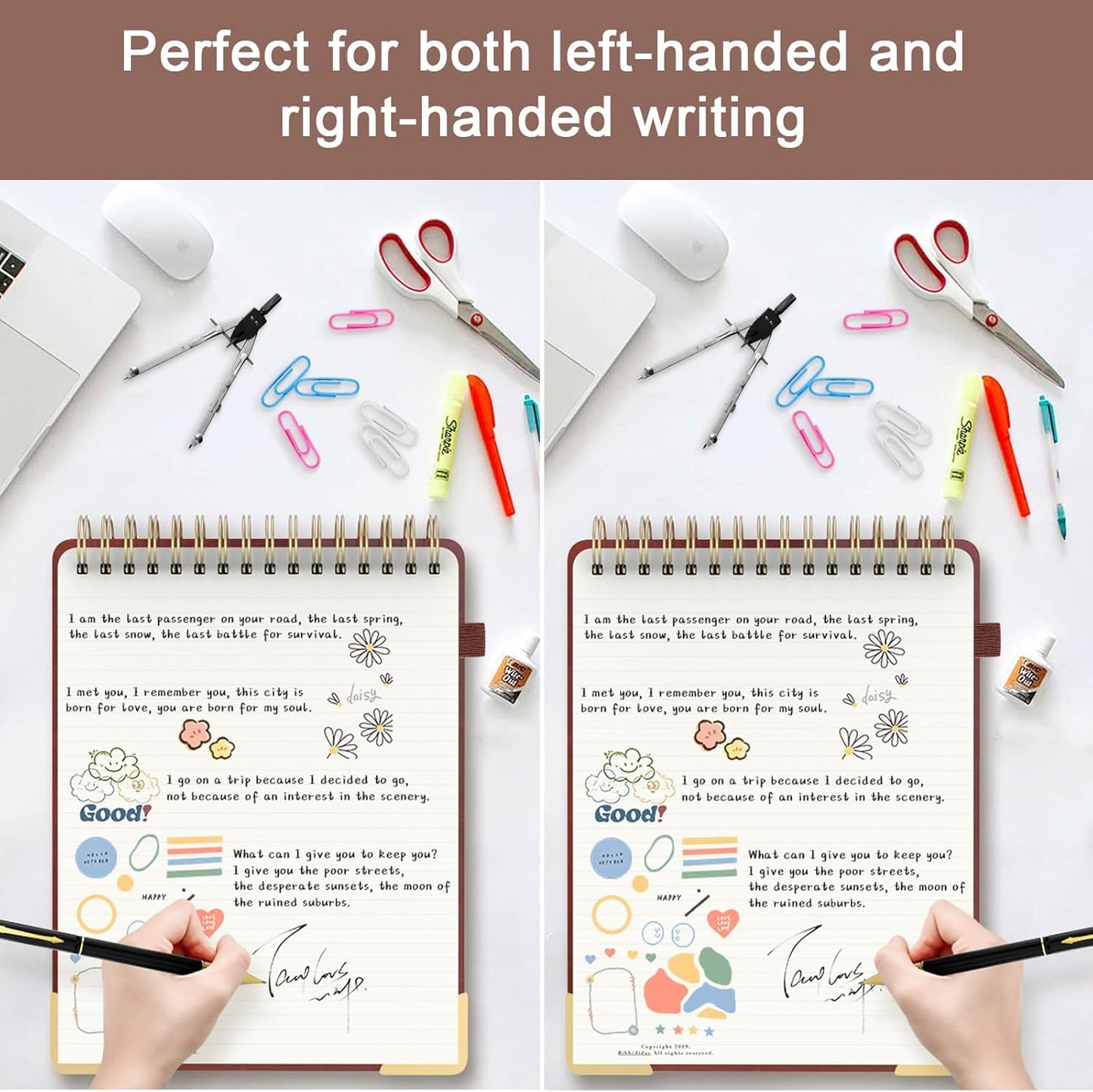 Aesthetic Top Spiral Notebook, A4 Large Linen Hardcover Top Bound Steno Pads, 240 Pages 100gsm Thick Lined Paper Left Handed Notebook Journal for Work, School, Church Writing - Brown, 8.5" x 11"