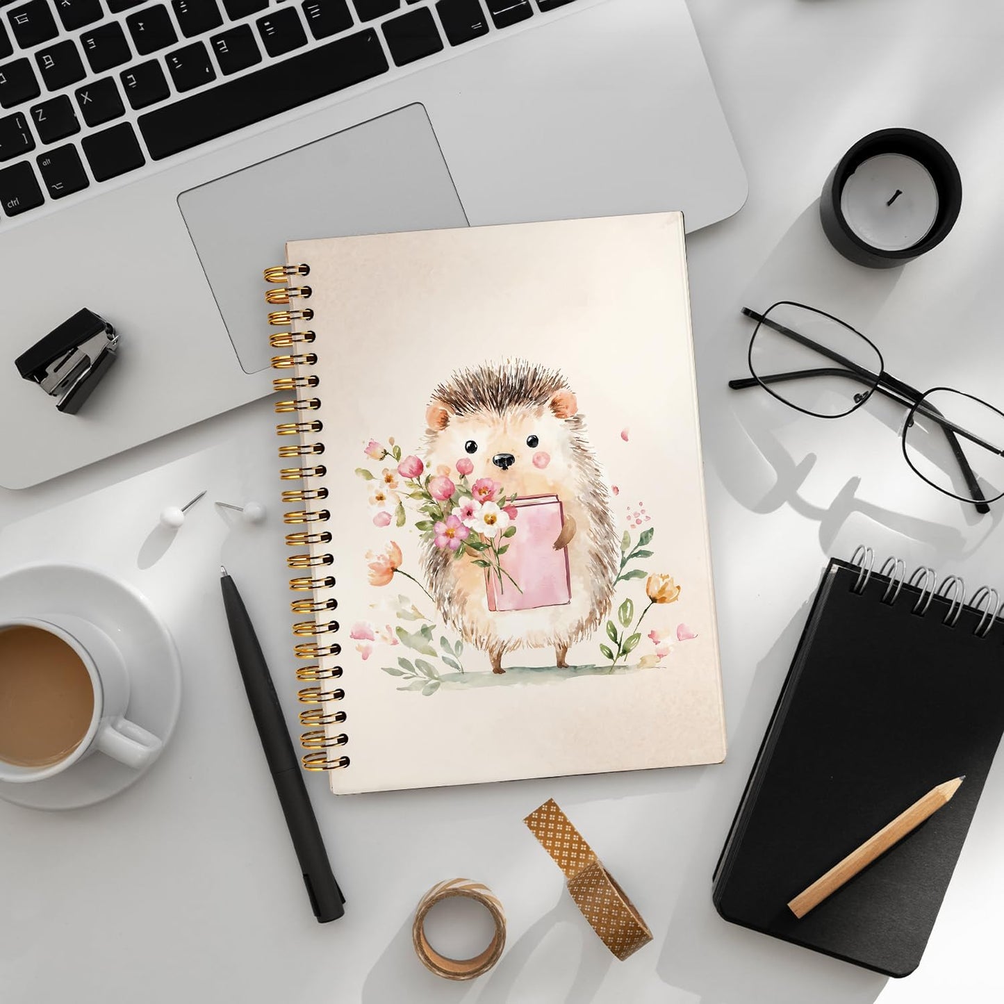 Cute Hedgehog Reading Notebook Journal for Kids, Hedgehog Gifts Notebooks for Women, Book Lovers Gifts Journal, Cute Animal Reading Books Hardcover Spiral Notebook 5.5x8.3 Inch