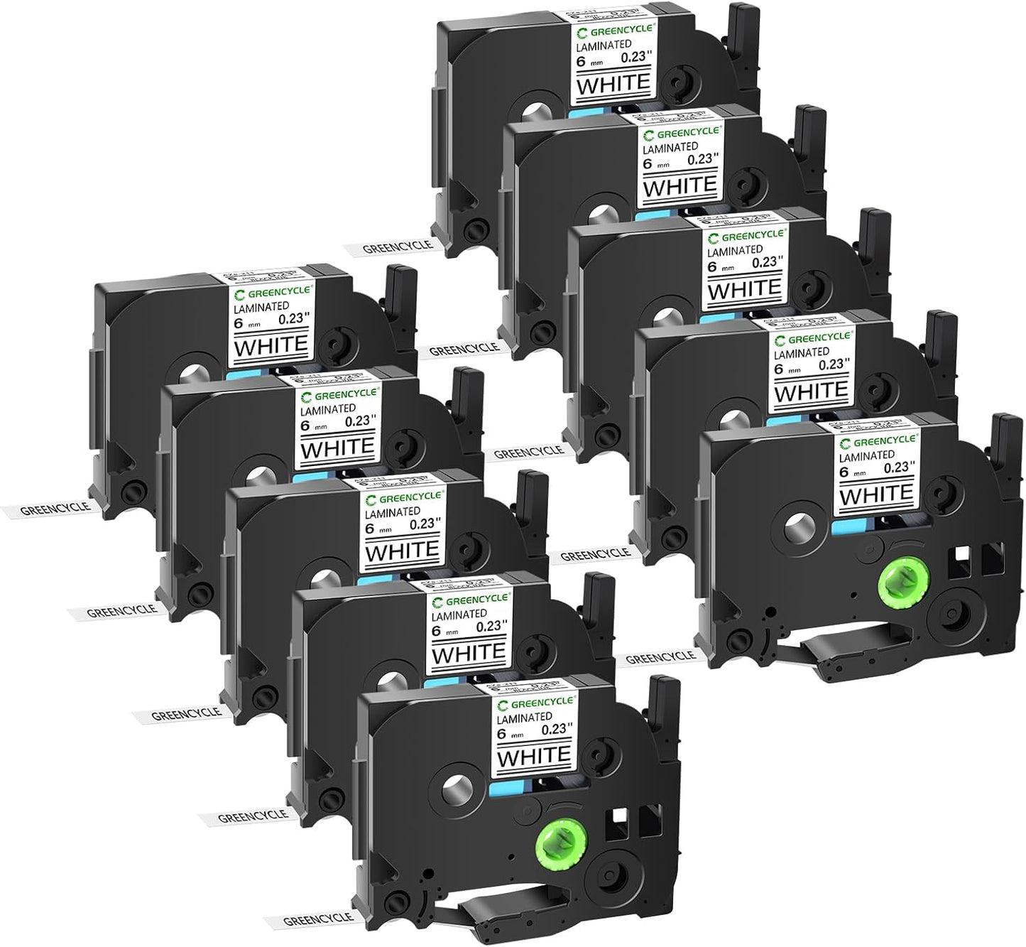 GREENCYCLE 10-Pack Compatible for 1/4" 0.23" 6mm Black on White TZe-211 AZE211 TZ-211 TZ211 Standard Laminated Label Tape for Ptouch PT-D210 PTD400AD PT1230 PTH110 PT Cube Labeler