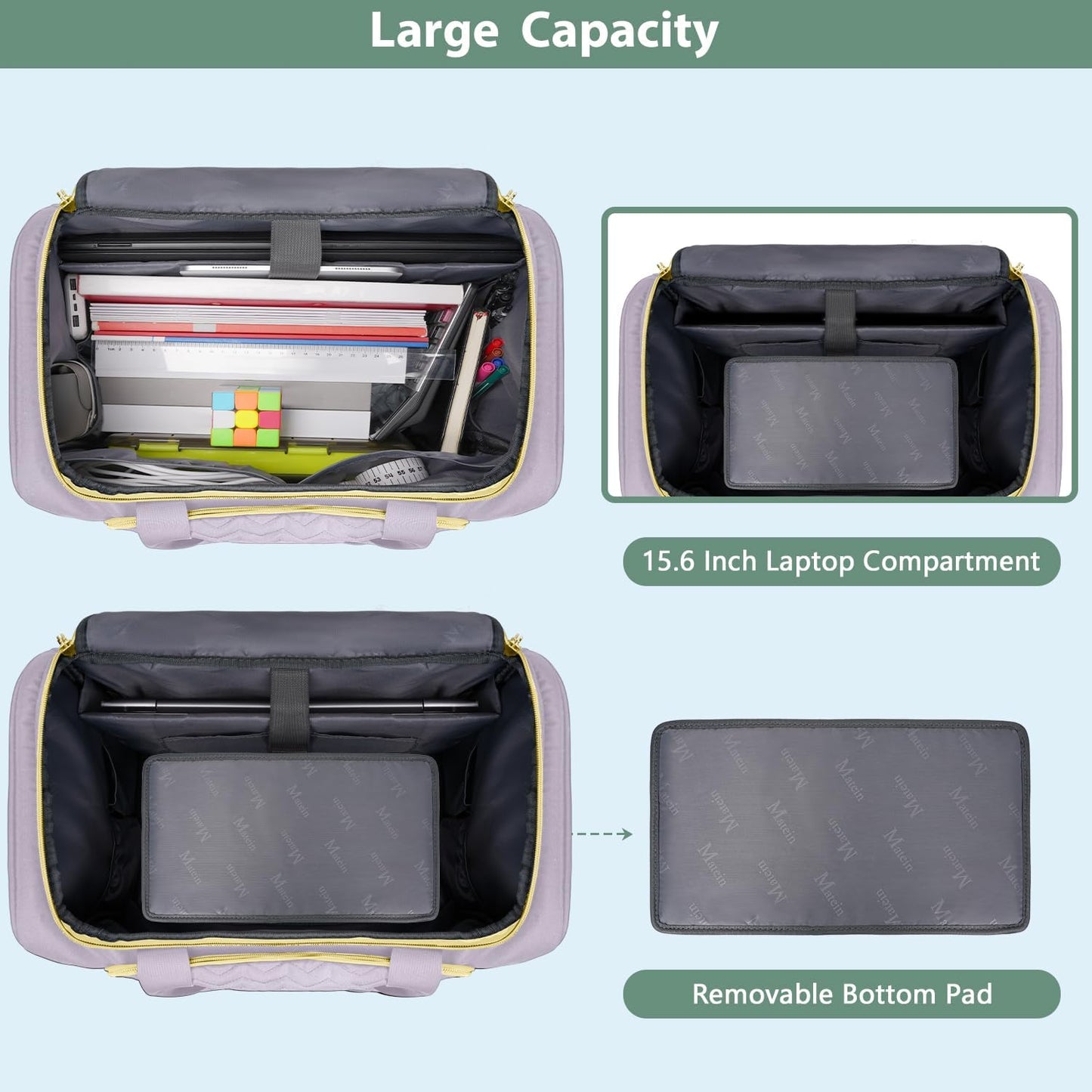 MATEIN Rolling Briefcase for Women, Rolling Work Bag with Wheels & Detachable Cart Fit 15.6 Inch Laptop, Roller Laptop Tote Bag with Insulated Lunch Box for Teacher Commute Office Work College, Purple