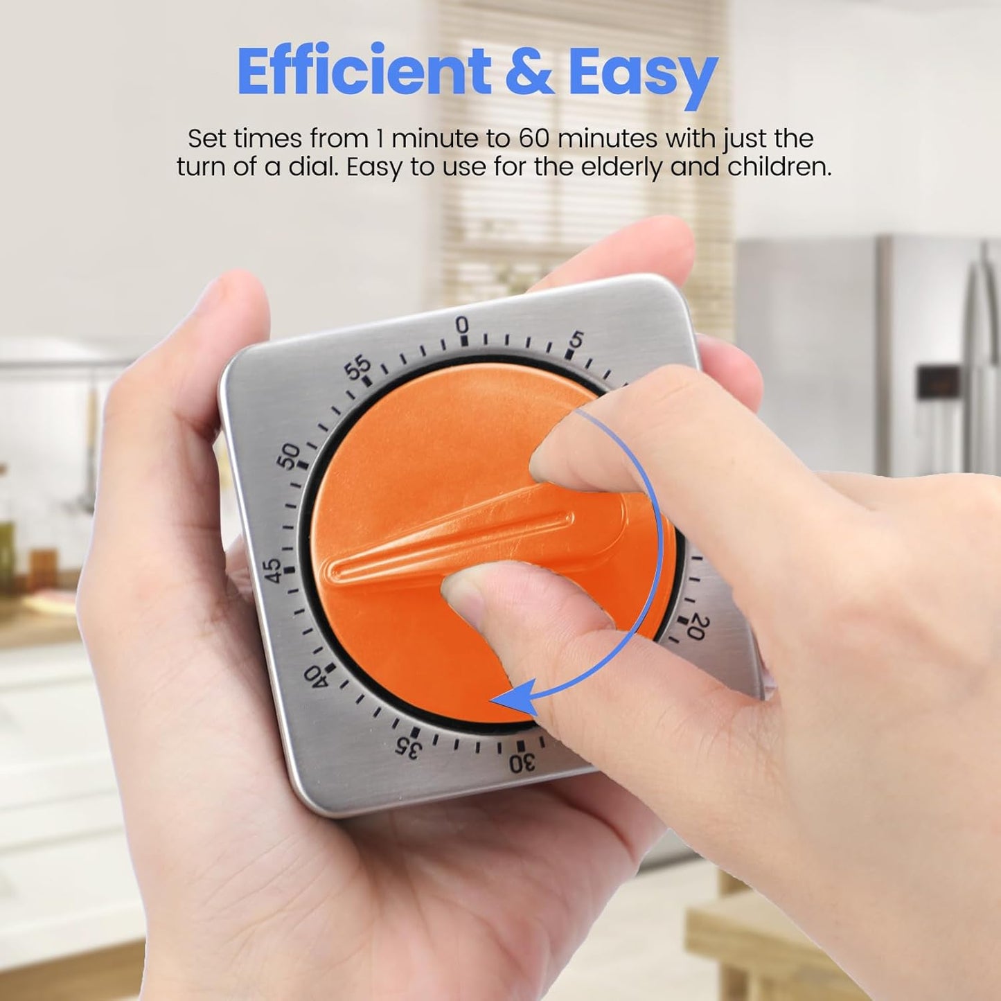 Orange Kitchen Timers for Cooking, Chef Cooking Timer Clock with Loud Alarm,100% Mechanical Desk Timer - No Batteries Required - Magnetic Backing, Exquisite Stainless Steel Body - Countdown Reminder