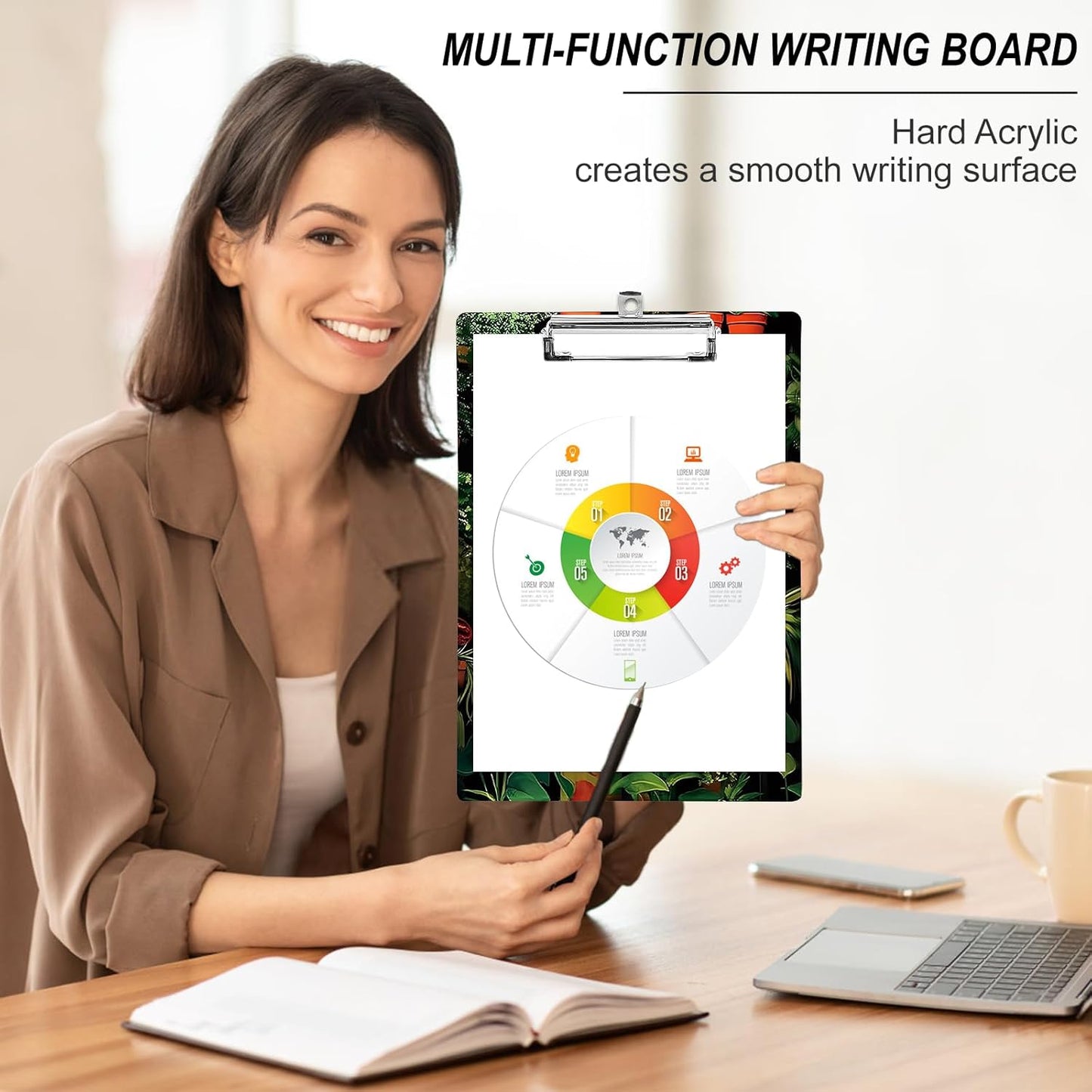 Plastic A4 Clipboards, Cute Fashion Clipboard Decorative, 12.2" x 8.7" Standard A4 Size Clipboards, Plastic Acrylic Clipboard for Teacher, Social Worker, Students,Women, Office Supplies(Plants)