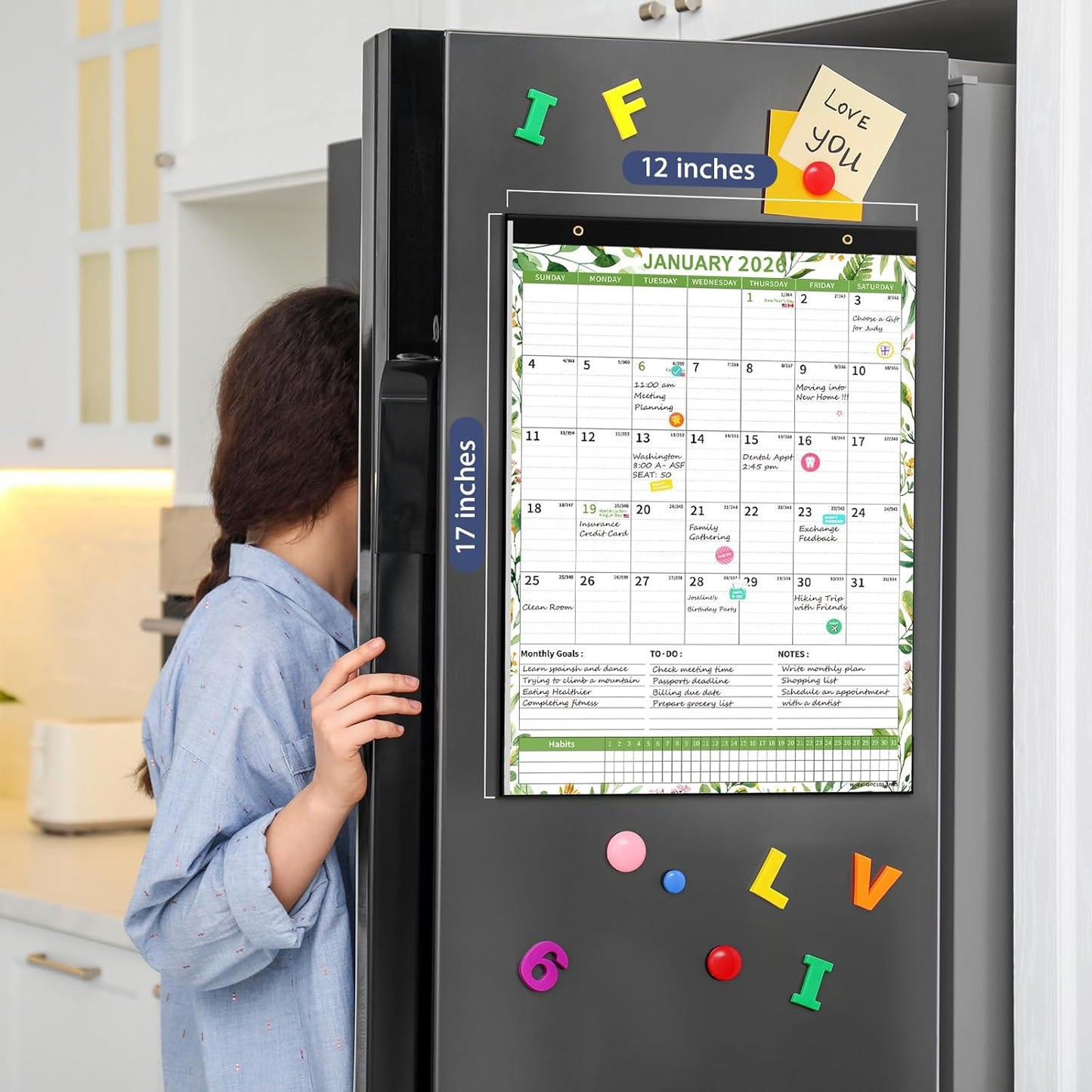 Ospelelf 2026 Wall Calendar 12'' x 17'', Magnetic Calendar for Refrigerator 2026-2027,18 Month Desk Calendar, Use Jan 2026 - June 2027, Green Plant