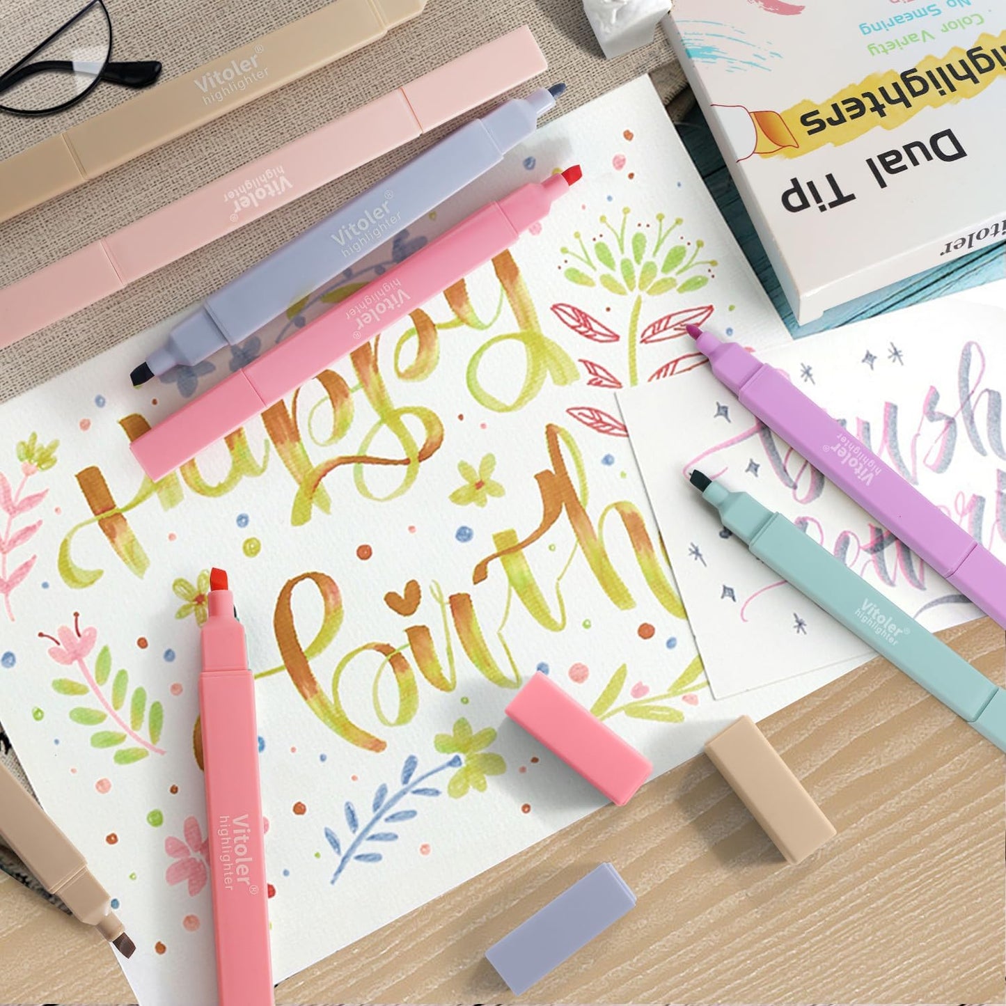 Vitoler Highlighters Assorted Colors,8pcs Dual Tip Pastel Colors Highlighters for Bible Study, Teacher Supplies