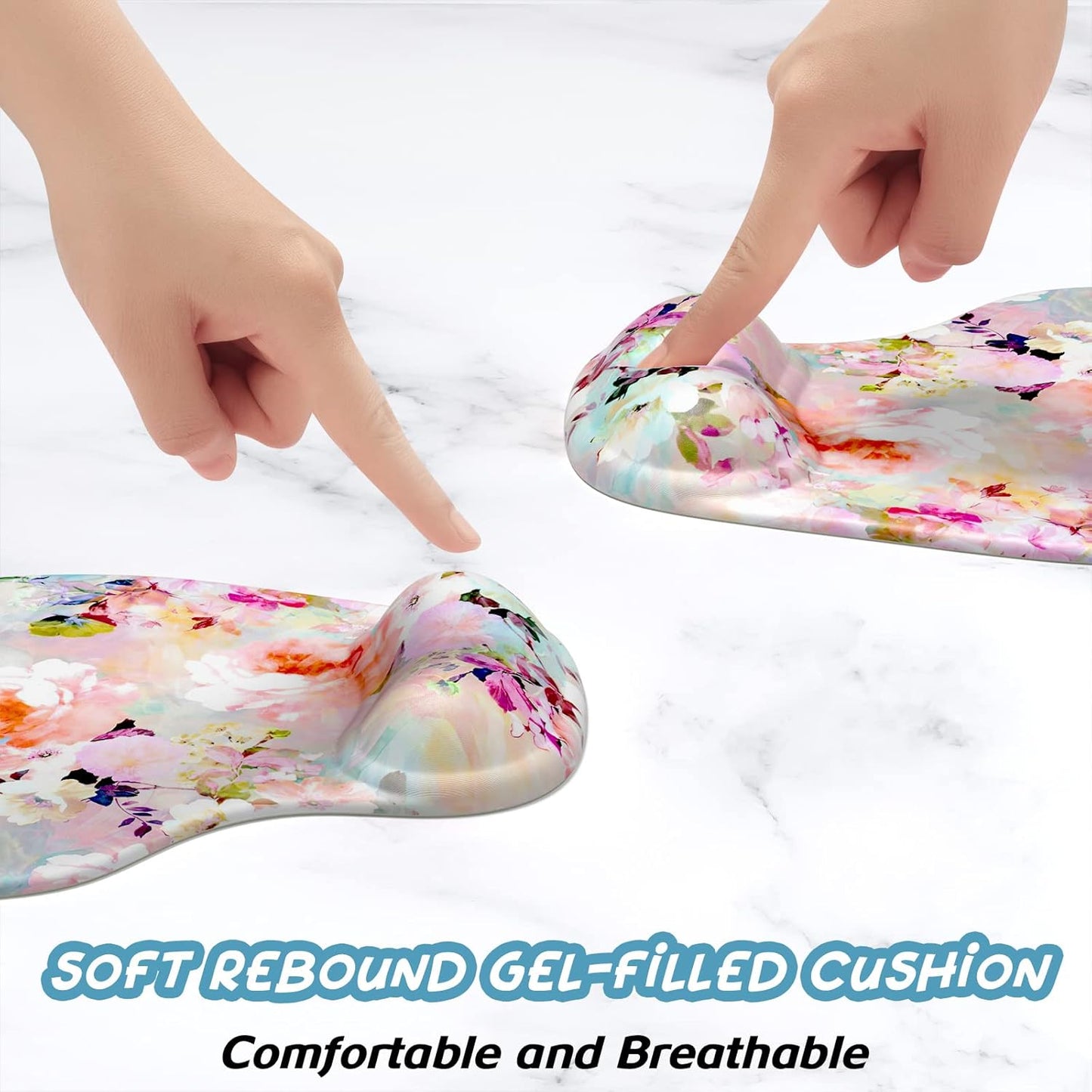Hsurbtra Ergonomic Mouse Pad with Wrist Rest Support, Gel Mouse Pads with Non-Slip PU Base, Pain Relief Memory Foam Computer Mat, Cute Office Supplies Desk Decro Accessories, Pink Flower