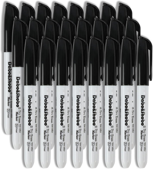 Dabo&Shobo Dry Erase Markers 24 Pack, Low Odor Black Whiteboard Markers, Chisel Tip, Perfect for Writing on Whiteboard Mirrors Glass In School, Office&Home…