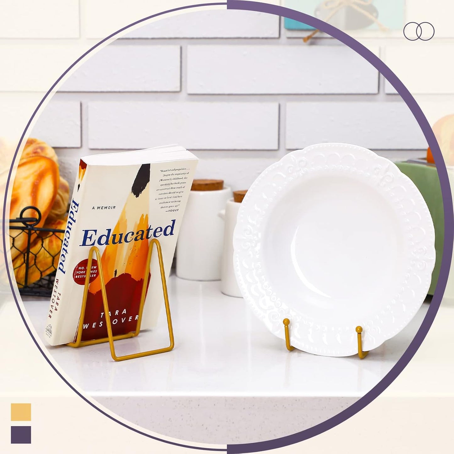 Mixweer 12 Pcs Book Stands for Display Metal Picture Frame Stand Book Plate Picture Holder Easels Photo Holder for Decorative Display(4.3 Inch,Gold)