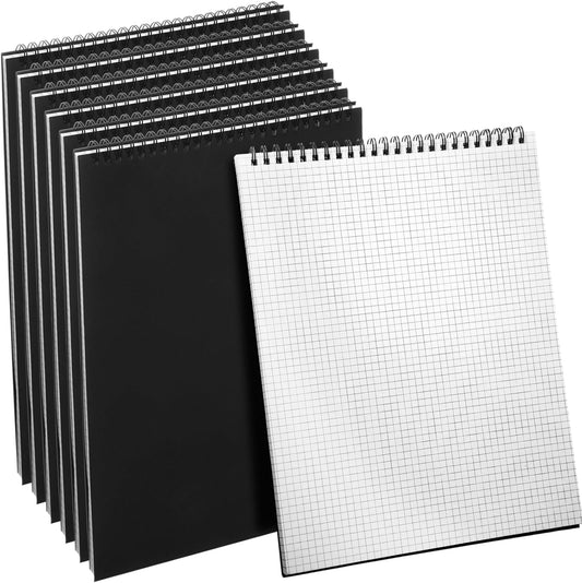 6 Pack Top Spiral Graph Paper Notebooks 8.7 X11.4 Inch A4 Grid Paper Notepad 70 Sheet Memo Steno Pad for Engineering Writing Sketching Drawing School Office Supplies (Black)