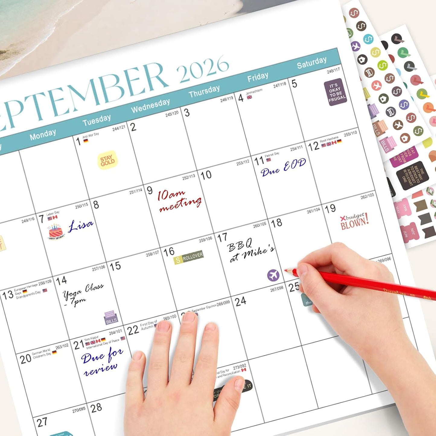 2026 Calendar, 2026 Wall Calendar, Monthly Calendars 12 Month Beach 12" x 24" Opened, Thick Glossy Paper for Organizing Planning, Ideal for Home Office