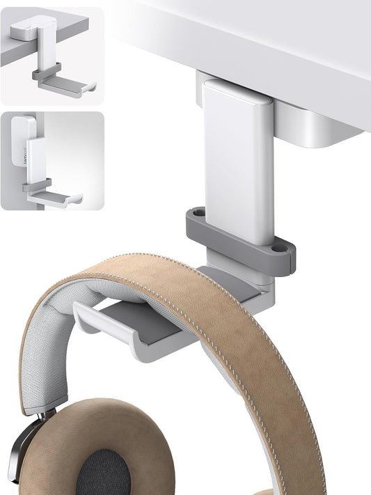 Lamicall Headphone Stand, Sticky Headset Hanger - 360 Degree Rotation Earphone Adhesive Hook Holder Mount, Table Headphone Stand with Cable Organizer, Headset Clamp for HyperX, Sennheiser -White