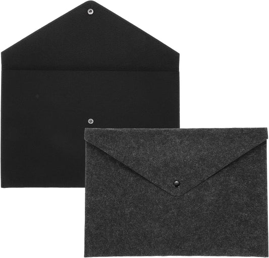 uxcell 2 Pcs Felt File Folders, A4 Envelope Folder File Document Storage Bag Portable File Folder Organizer Case with Button Closure for Office Business(Grey/Black)