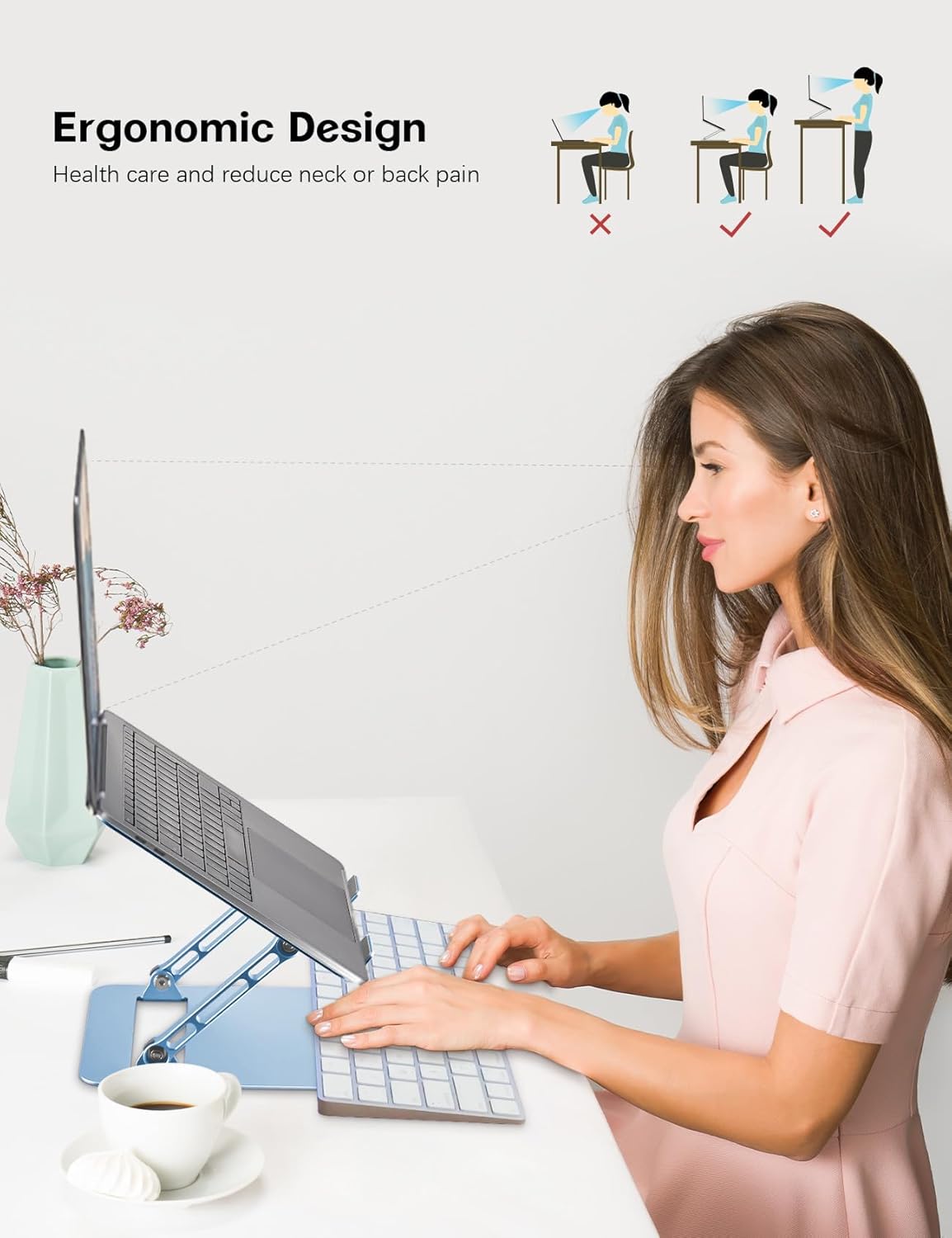 Adjustable Laptop Stand for Desk,Portable Laptop Stand Holder and Riser,Foldable Aluminum Notebook Computer Stands for MacBook Air Pro HP Lenovo Dell Samsung Chromebook, 10-15.6 inch, Sky Blue