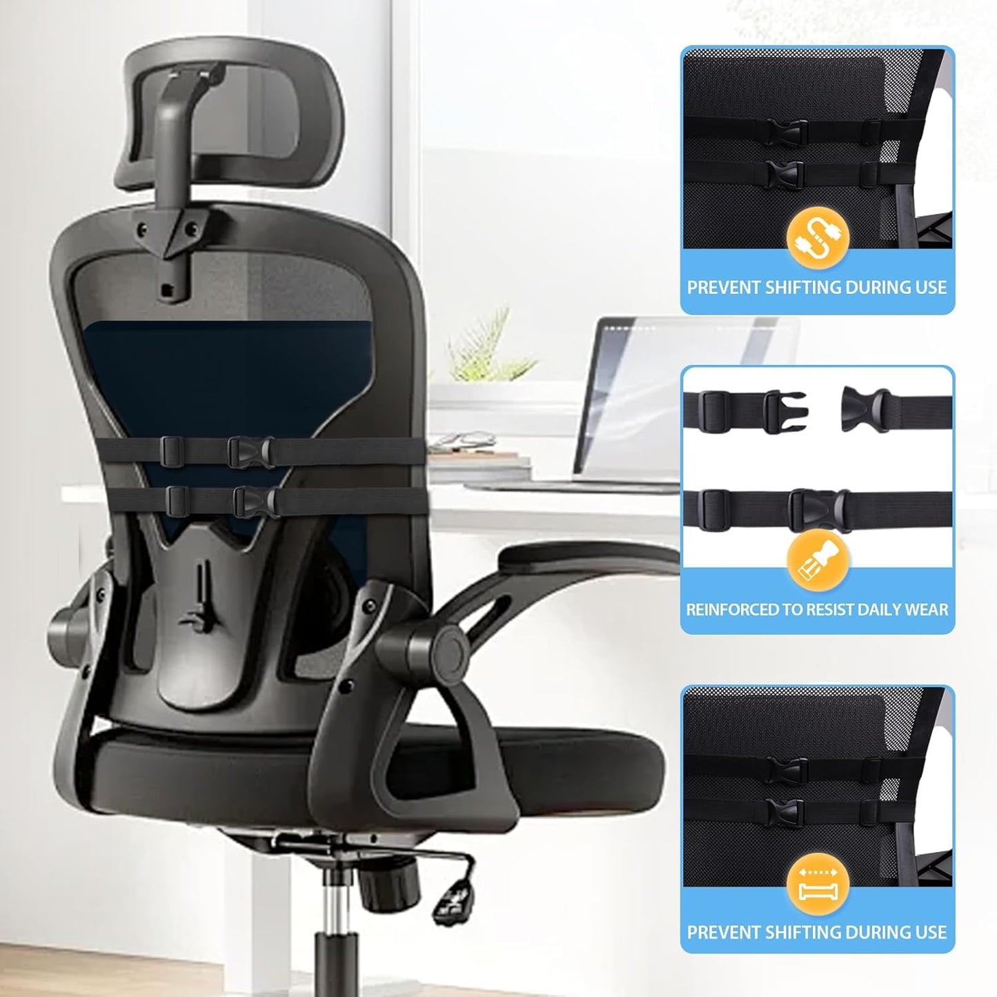 Large Lumbar Support Pillow for Office Chair, Car Seats and Home Desks, Ergonomic Back Support with Double Adjustable Straps, Machine Washable Cover, Gray