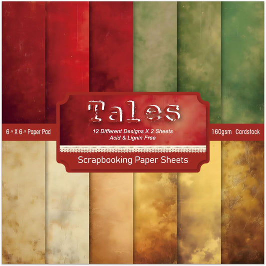 Vintage Color Scrapbook Paper Pad - 6x6 In 24 Sheets Designed Decorative Decoupage Folding Cardstock Supplies for Journals DIY Crafts Gift Wrapping Planners Photo Album