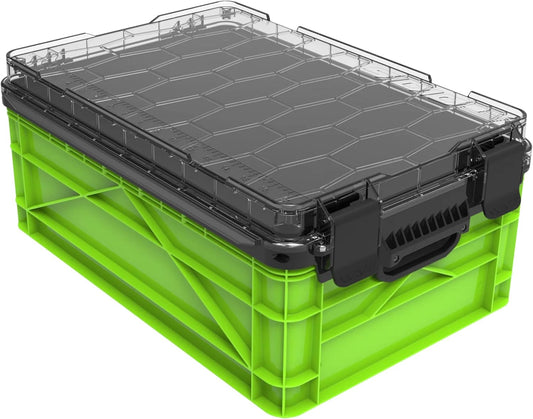 SIDIO Weather Resistant Stackable Storage Bins for Organization - Half-Size Plastic Bin with Dividers for Garage Organization, Home Storage - Heavy Duty Organizer Box (Slime)