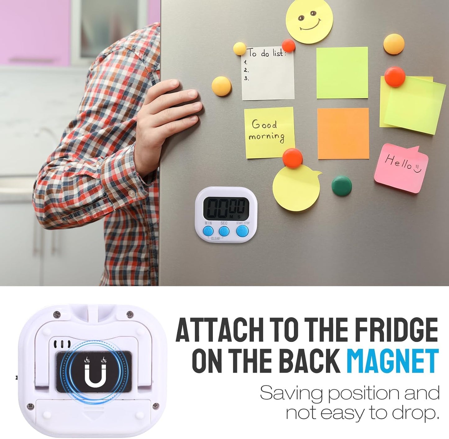 Weewooday 6 Pcs Digital Kitchen Timer Magnetic Timer Bulk On/Off Switch Minute Second Count up Countdown Loud Alarm for Exercise Cook Baking (Novel Color)