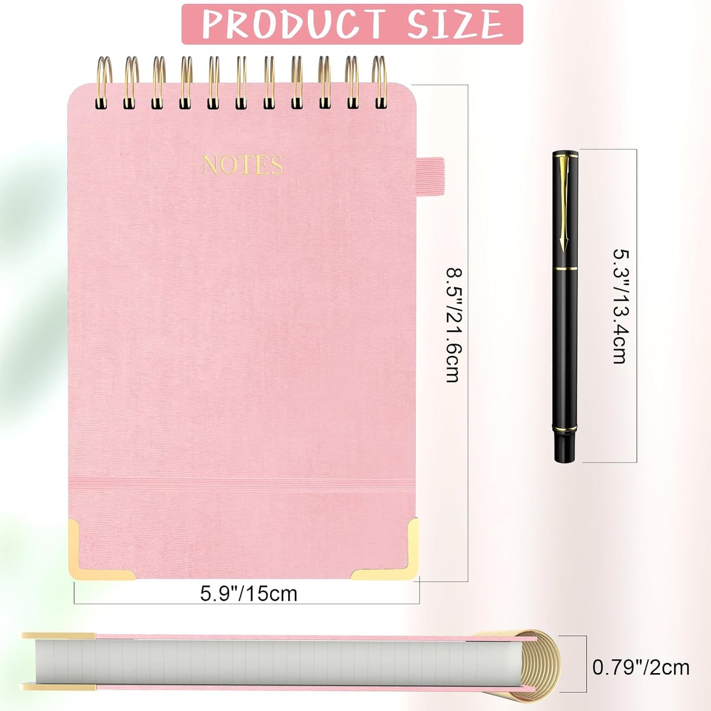 Aesthetic Top Spiral Notebook, A5 Linen Hardcover Top Bound Steno Pads, 240 Pages 100gsm Thick Lined Paper Left Handed Notebook Journal for Work, School, Church Writing - Pink, 5.9" x 8.5"