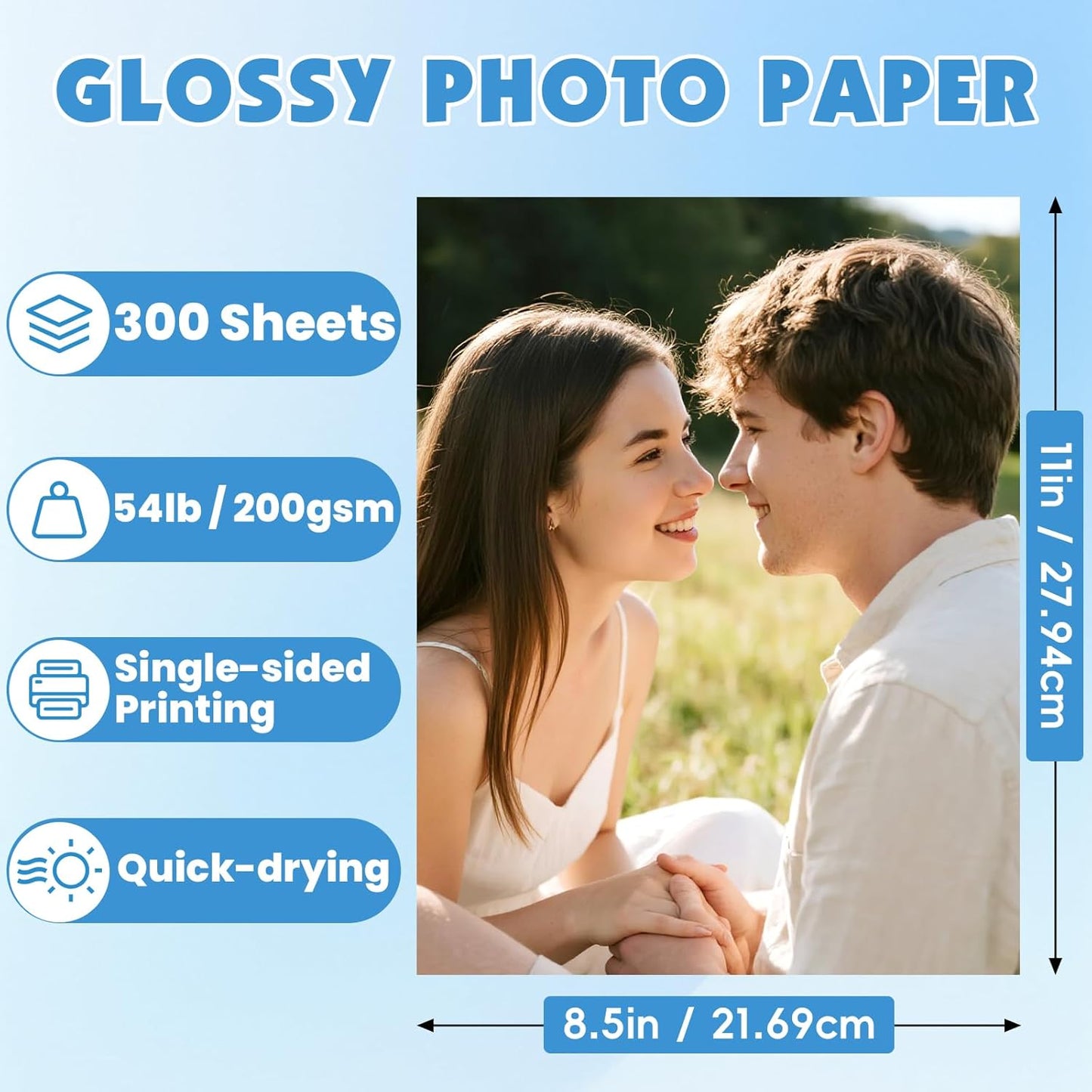 300 Sheets Glossy Photo Paper, 8.5in x 11in Inkjet Photo Printer Paper, Picture Paper for Photos, Calendars, Brochures, Cards, Menus(200gsm / 54lb)