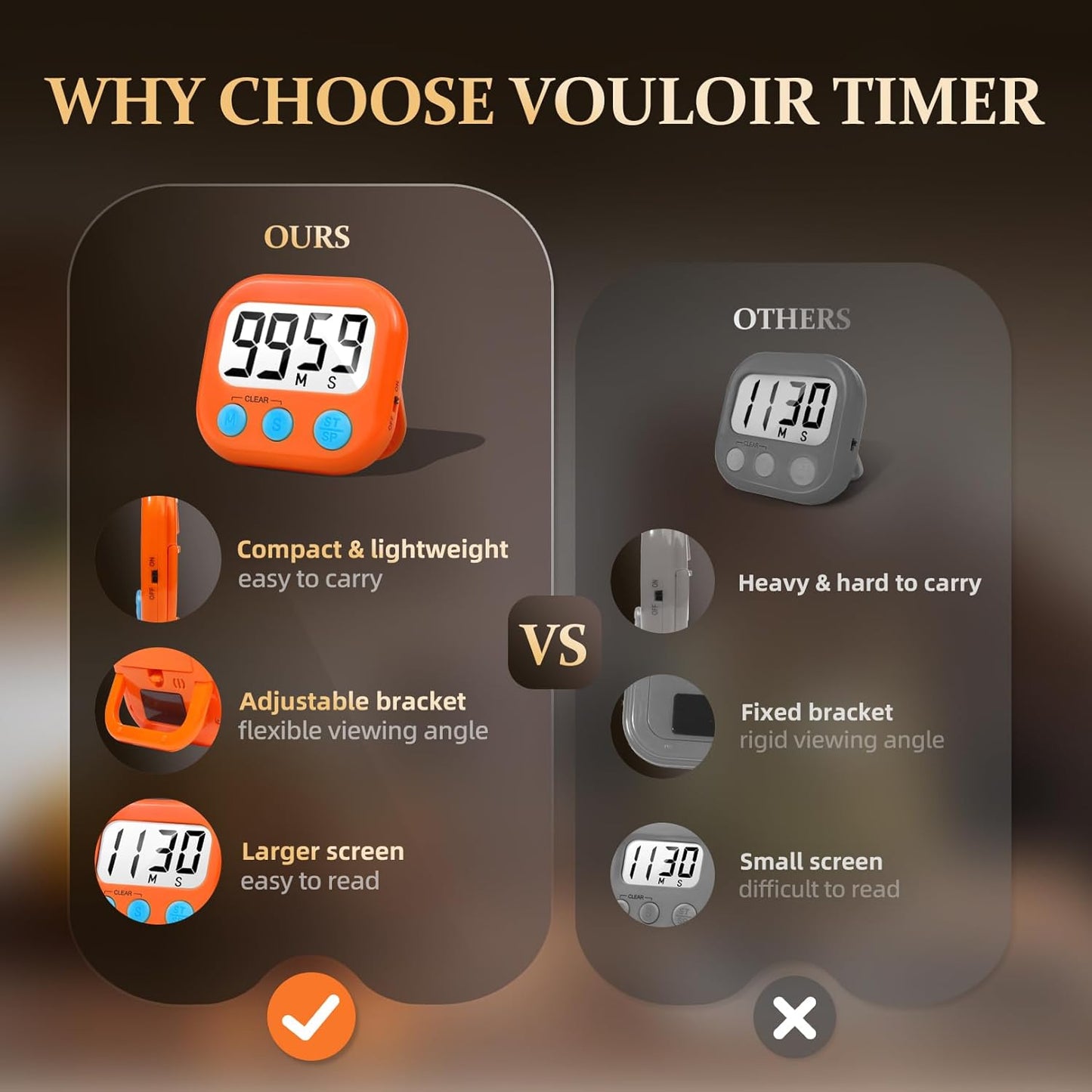 6 Pack Digital Kitchen Timer Small Classroom Timers for Kids Teachers (Orange&Green)