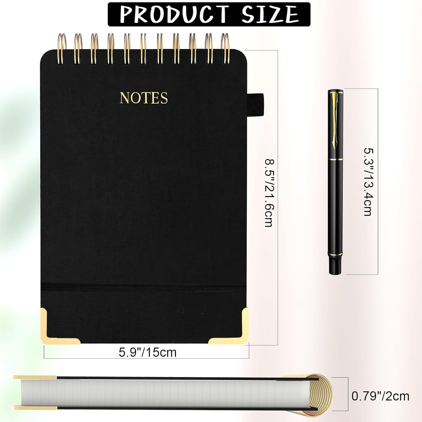 Aesthetic Top Spiral Notebook, A5 Linen Hardcover Top Bound Steno Pads, 240 Pages 100gsm Thick Lined Paper Left Handed Notebook Journal for Work, School, Church Writing - Black, 5.9" x 8.5"