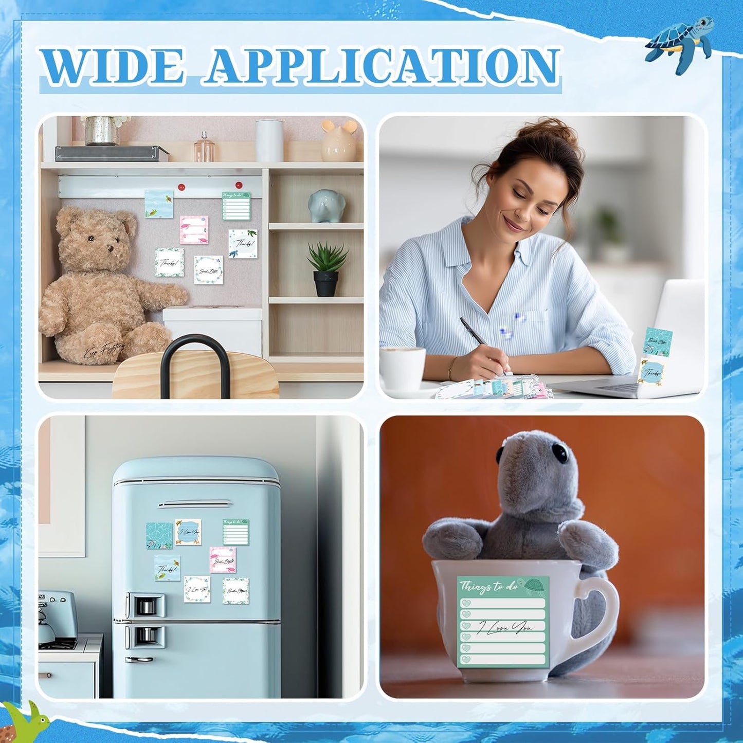 9 Pads Turtle Sticky Notes 3x3 Inch Cute Self Stick Notepads Notes Adhesive Memo Pad Office Decor Gifts for Students School Teacher Meeting Office Supplies