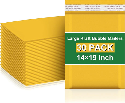 Henoyso 30 Pcs Extra Large Bubble Mailers 14 x 19 Inches Resealable Padded Envelopes Waterproof Shipping Bags Poly Padded Mailers Bulk for Mailing Packaging Small Business(Yellow)