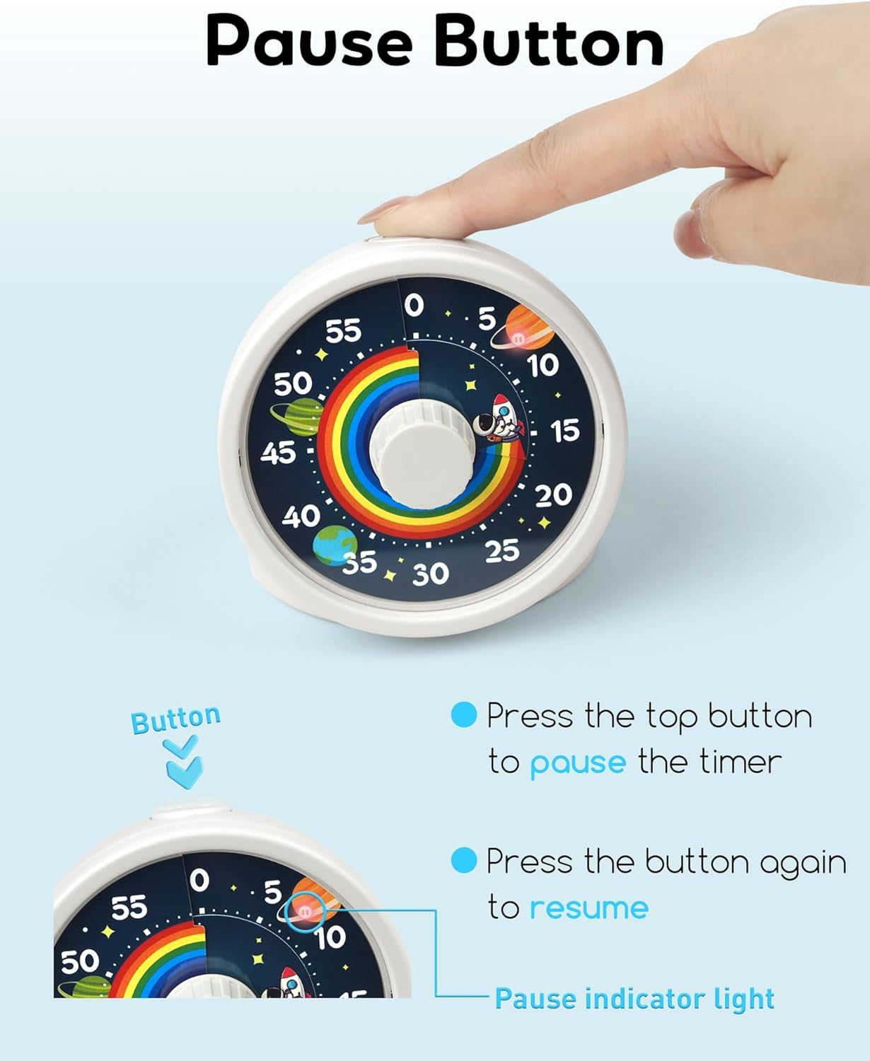 BellMan Visual Timer with Pause Button, 60 Minute Countdown Rainbow Timer for Kids and Adults with Silent Operation, Study and Meetings Time Management Tool, Design for Home, Office and Gift, White