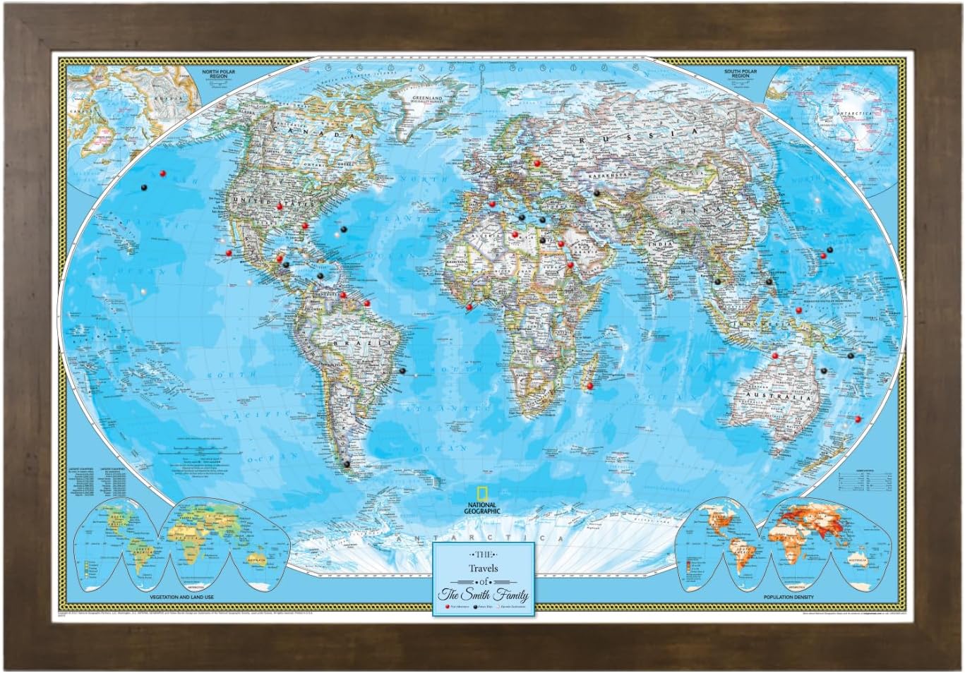 Canvas Classic World Map Pin Board – Framed Travel Map with Pins for Wall – Personalized Push Pin World Map for Tracking Journeys – 27.5" x 39.5" Rustic Brown Frame